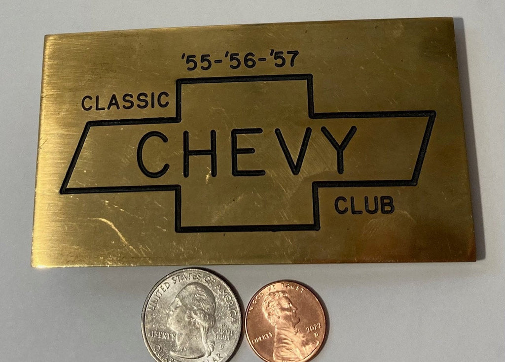 Vintage Metal Belt Buckle, Brass, Chevy Classic Club, 55, 56 and 57, Chevy Classics, Hot Rod, Muscle Car, Super Thick Metal on This One