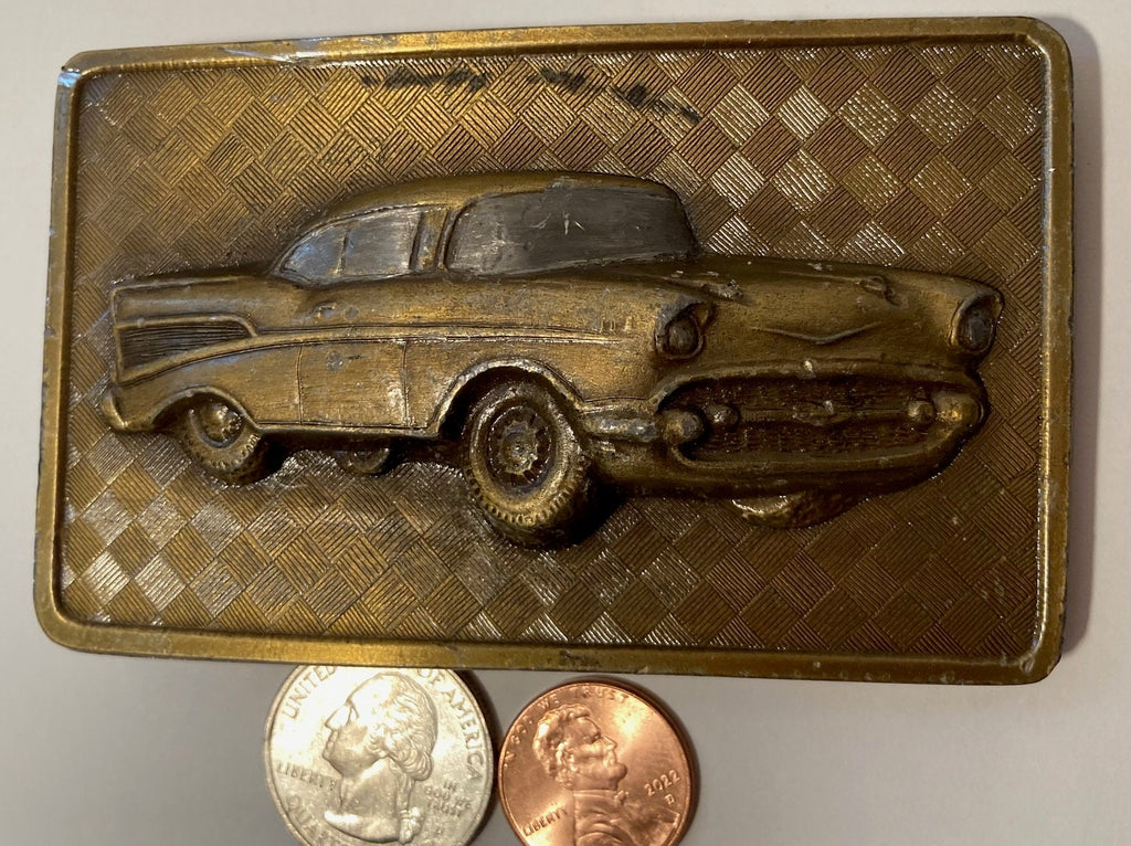 Vintage Metal Belt Buckle, Brass, Chevy 55, 56, 57, Chevy Classics, Hot Rod, Muscle Car, Super Thick Metal on This One, Nice Western Design