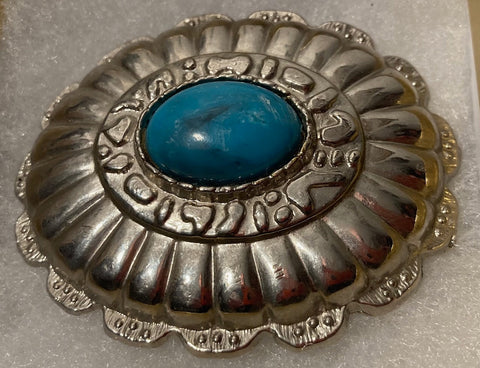 Vintage Metal Belt Buckle, Nice Blue Turquoise Stone Design, Nice Design, 3" x 3 1/2", Heavy Duty, Quality, Thick Metal, For Belts, Fashion