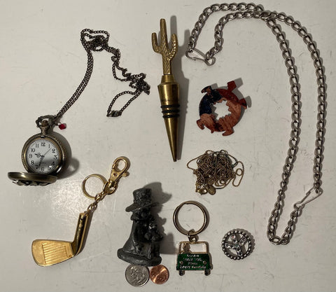 Vintage Lot of Grandpas Storage Drawer Items, Golf, Pocket Watch,  Pewter Statue, Turtle, and More, Free Shipping in the U.S.