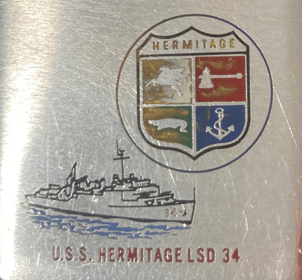 Vintage Metal Zippo, U.S.S. Hermitage LSD-34, Dock Landing Ship, Navy