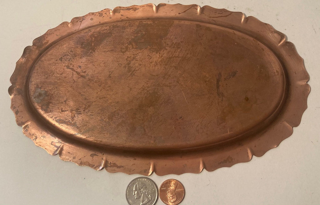 Vintage Metal Copper Tray, Platter, Wallet and Keys Holder, 9 1/2" x 5 1/2", Kitchen Decor, Table Display, Shelf Display