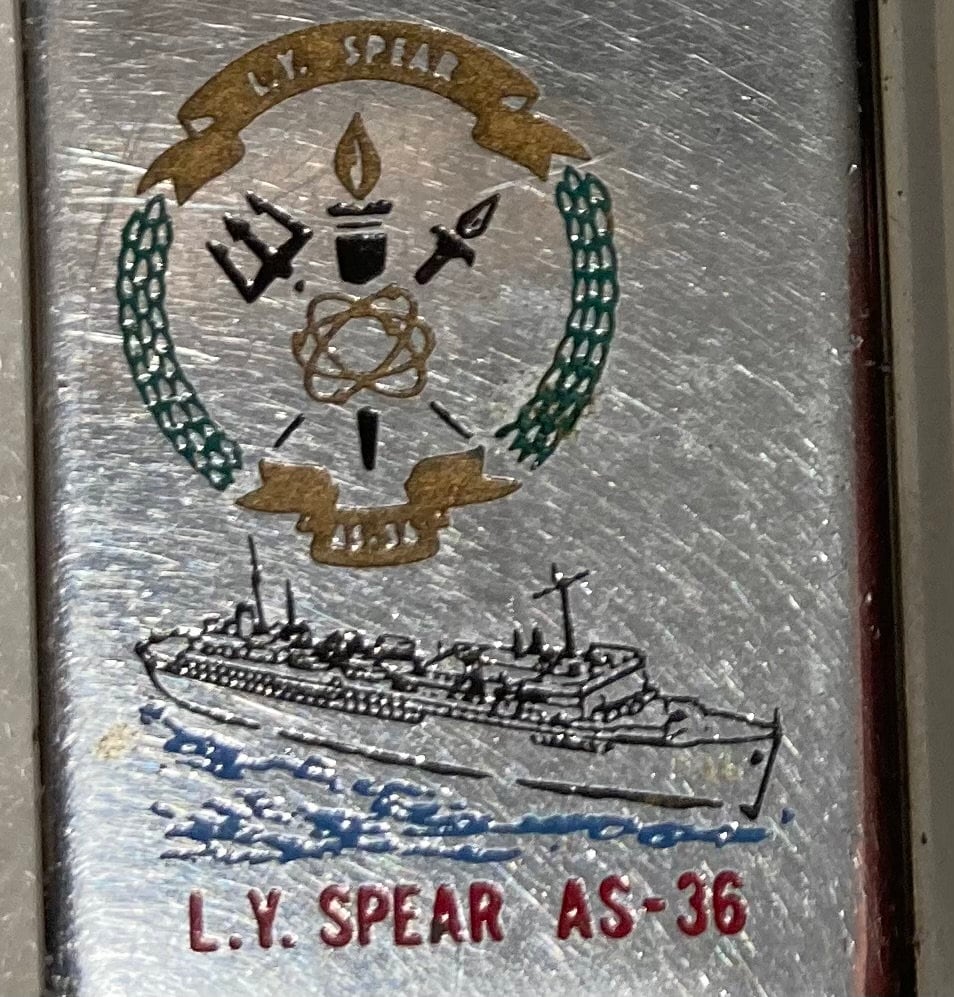 Vintage Metal Zippo Lighter, U.S.S. L. Y. Spear AS-36, Navy, Command Lighter