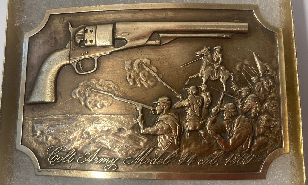 Vintage Metal Belt Buckle, Colt Army Model 44 Cal, Sam Colt, Model 1860, Nice Design, 3 1/4" x 2 1/4", Heavy Duty, Quality