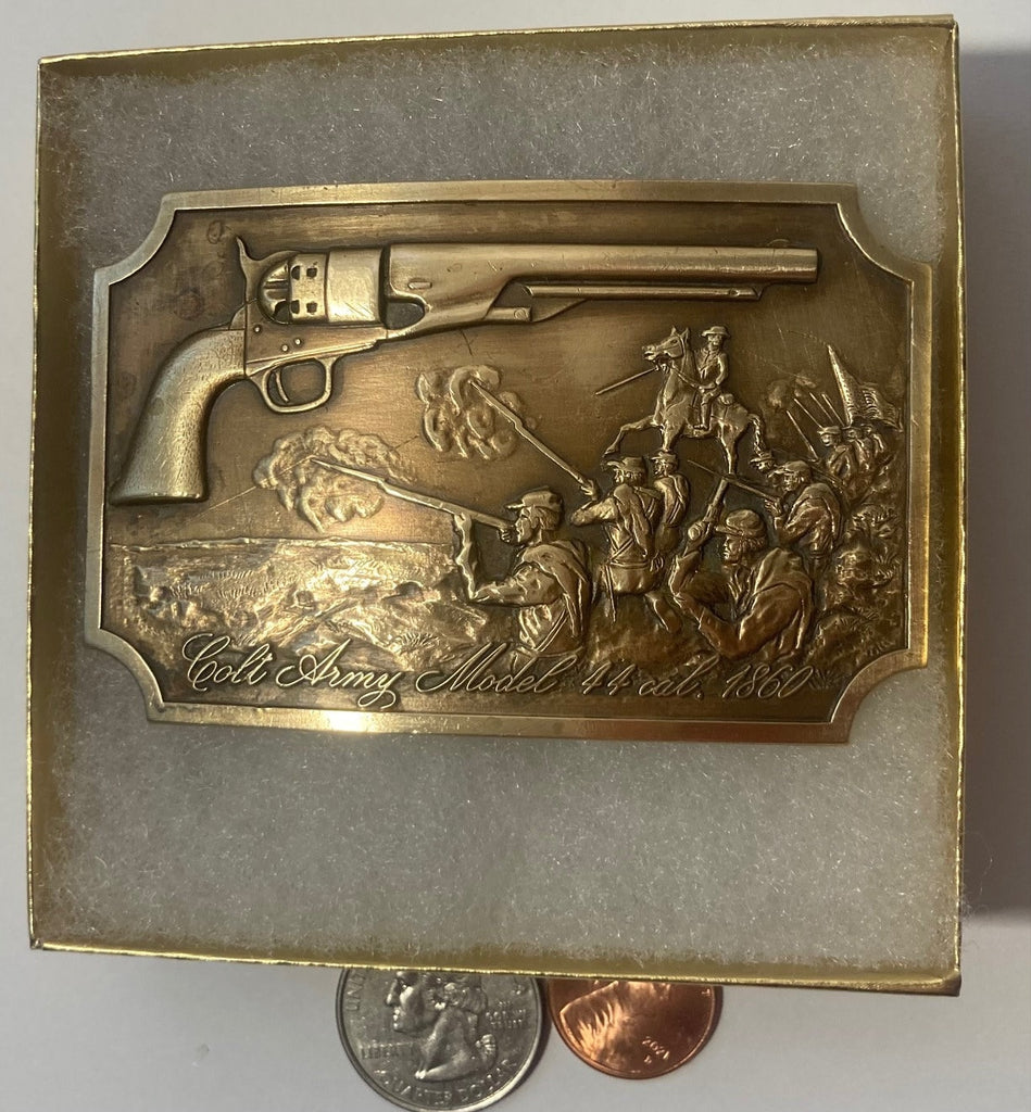 Vintage Metal Belt Buckle, Colt Army Model 44 Cal, Sam Colt, Model 1860, Nice Design, 3 1/4" x 2 1/4", Heavy Duty, Quality