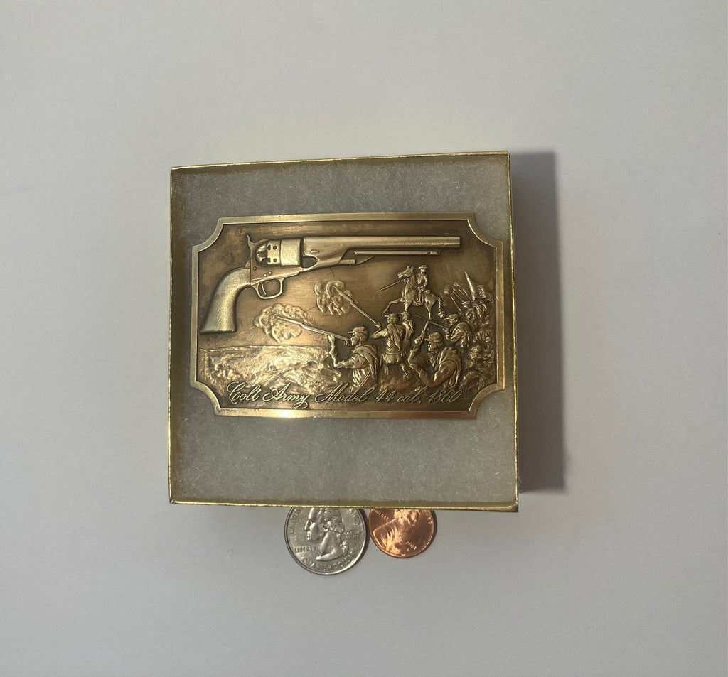 Vintage Metal Belt Buckle, Colt Army Model 44 Cal, Sam Colt, Model 1860, Nice Design, 3 1/4" x 2 1/4", Heavy Duty, Quality