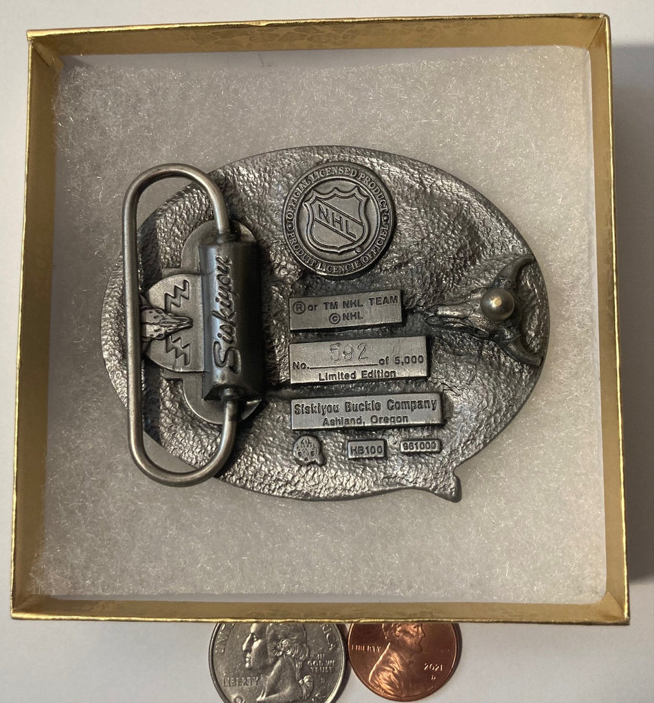 Vintage Metal Belt Buckle, Pittsburgh Penguins, NHL, Hockey, Ice Skating, Nice Design, 3" x 2 1/4", Heavy Duty, Quality, Thick Metal