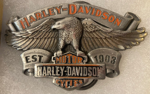 Vintage 2004 Metal Belt Buckle, Harley Davidson, Motorcycle, Biker, Road Bike, Cruiser, Eagle, Nice Design, 3 1/4" x 2", Heavy Duty, Quality