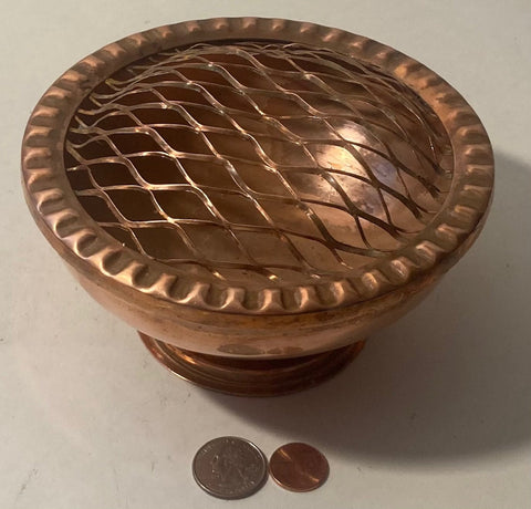 Vintage Metal Copper Dish, Container, With Screened Lid, Potpourri, 6" x 3 1/2", Kitchen Decor, Table Display, Shelf Display