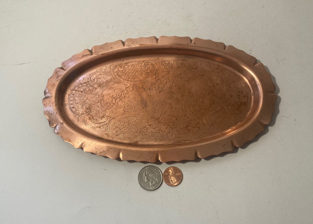 Vintage Metal Copper Tray, Platter, Wallet and Keys Holder, 9 1/2" x 5 1/2", Kitchen Decor, Table Display, Shelf Display