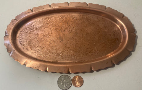 Vintage Metal Copper Tray, Platter, Wallet and Keys Holder, 9 1/2" x 5 1/2", Kitchen Decor, Table Display, Shelf Display