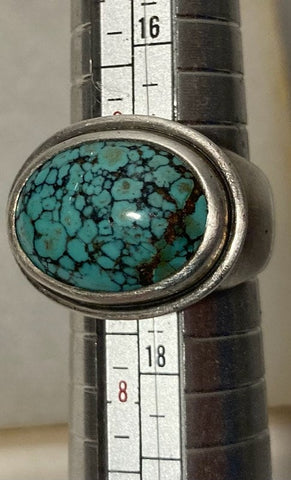 Vintage Sterling Silver Ring, Nice Big Turquoise Stone Design, Size 6 1/2, Nice Design, Quality, Jewelry, 0801, Accessory, Stamped 925